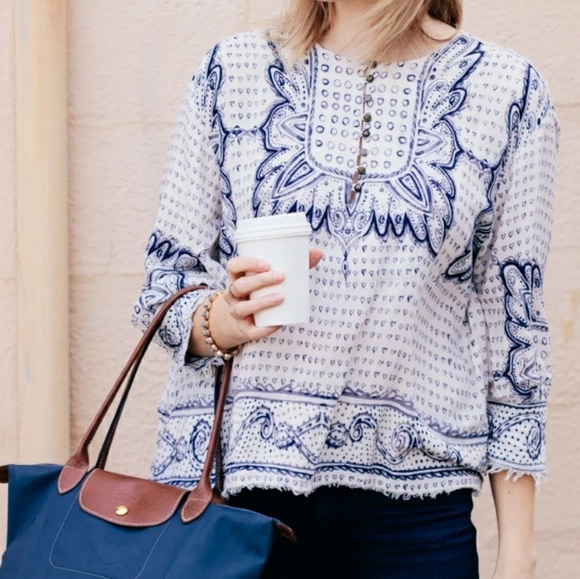 Anthropologie Tops - Anthropologie Maeve Women's Top Blouse Blue Heart Paisley Size XS